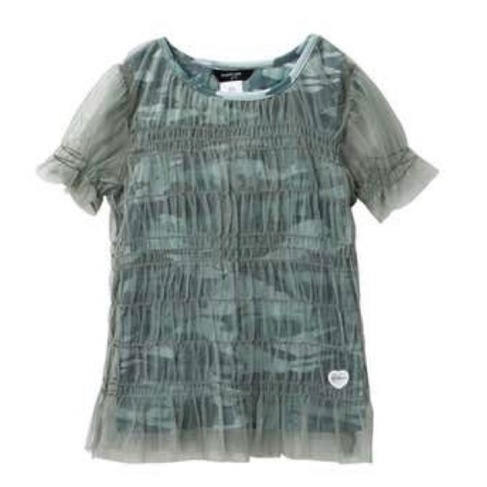 bebe Printed Camo Mesh Top